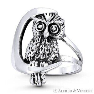 Owl Animal Charm Knowledge & Wisdom Totem Ring in 925 Sterling Silver - Size 6